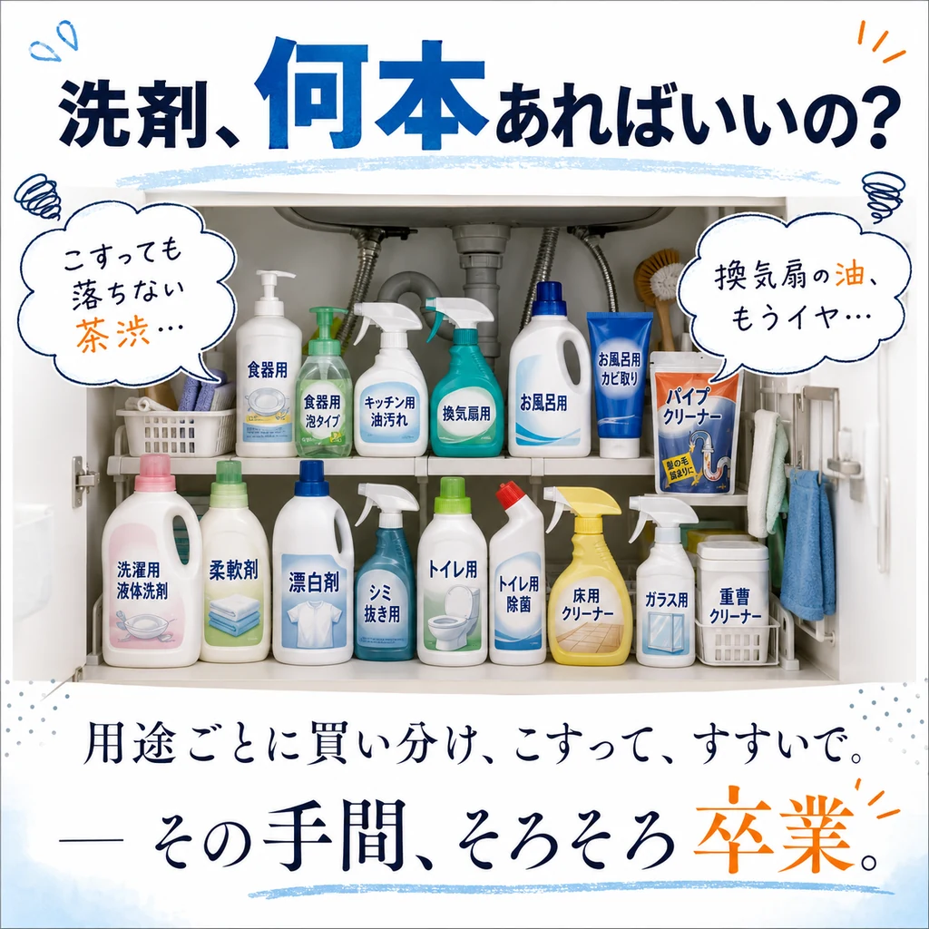 洗剤が何本もいる悩み こすっても落ちない茶渋 換気扇の油